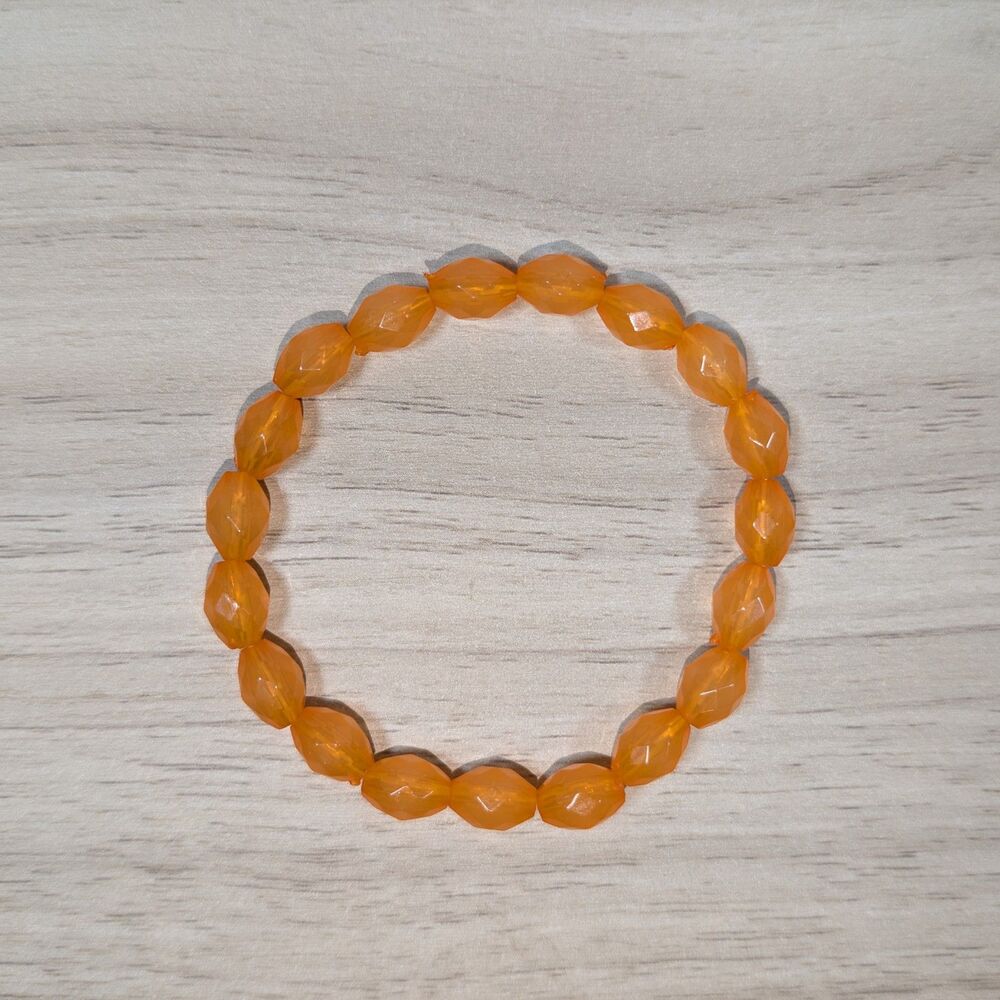 Orange Faceted Bead Stretch Bracelet Translucent Acrylic Statement